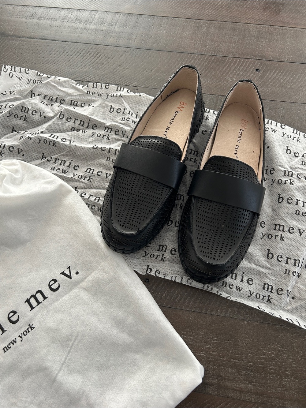 bernie mev. Black Perforated Slip-On Loafers